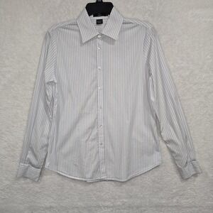ALARA Women's White Long Sleeved Button-Up Shirt With Gray Stripes Size  Medium